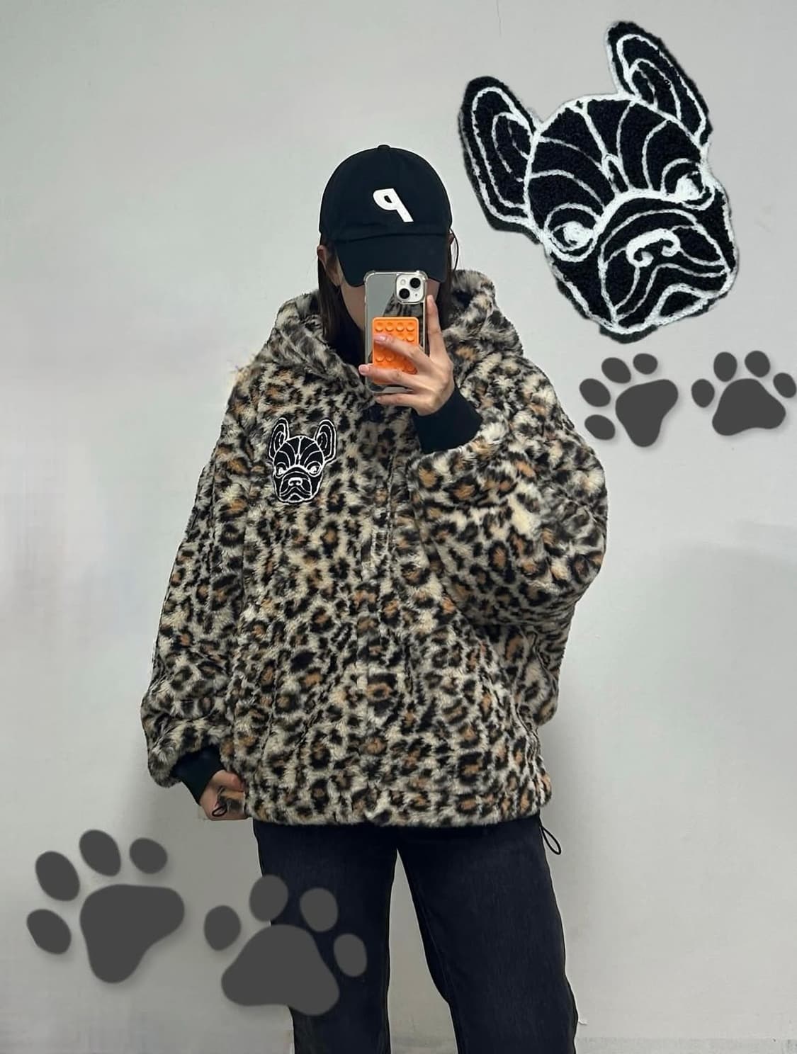 라이프워크 패치로고 레오파드 패턴 플리스 자켓 상품이미지1