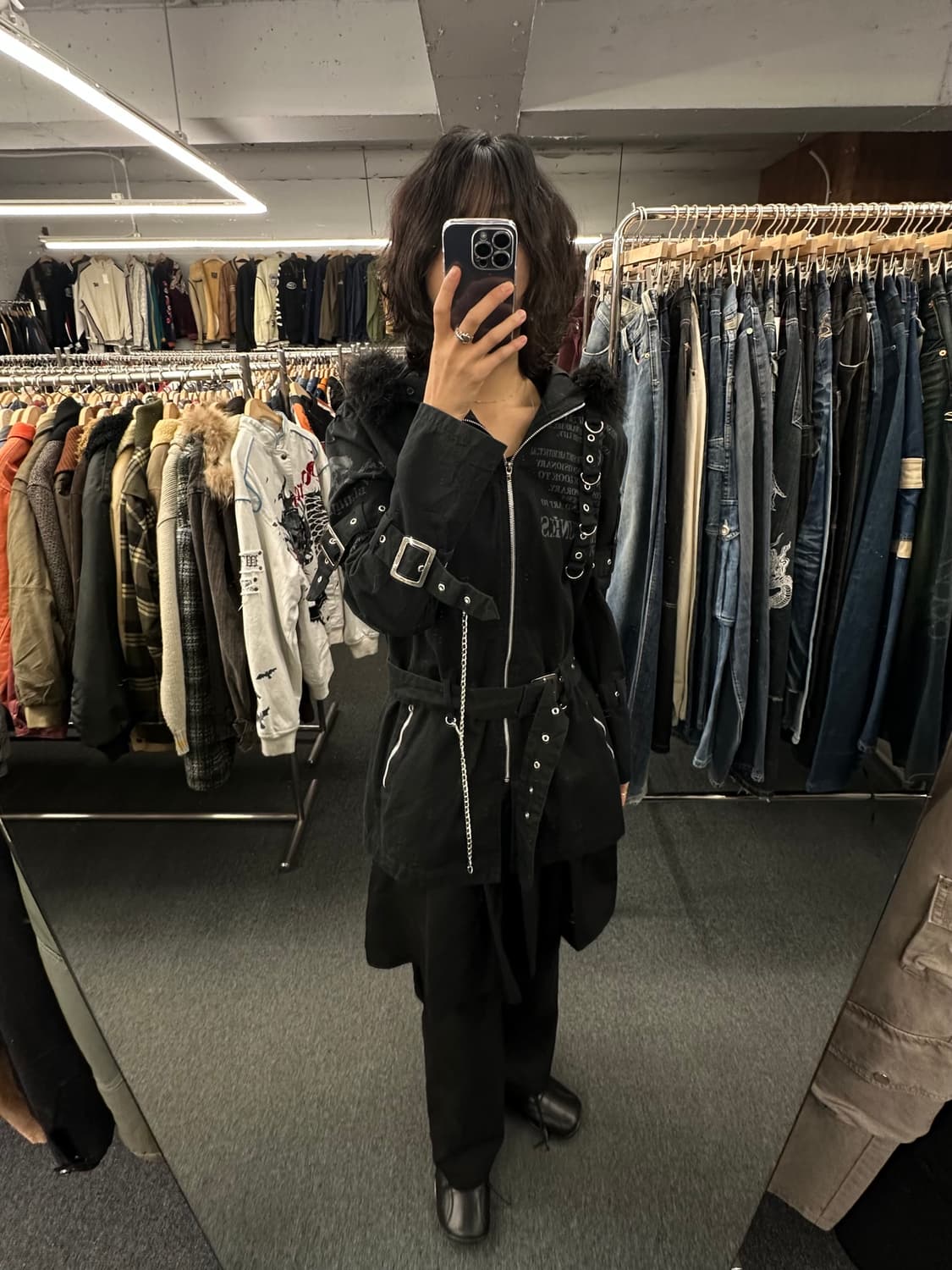 M)Mad Punks 빈티지 체인 퍼 후드 패딩 자켓 상품이미지1