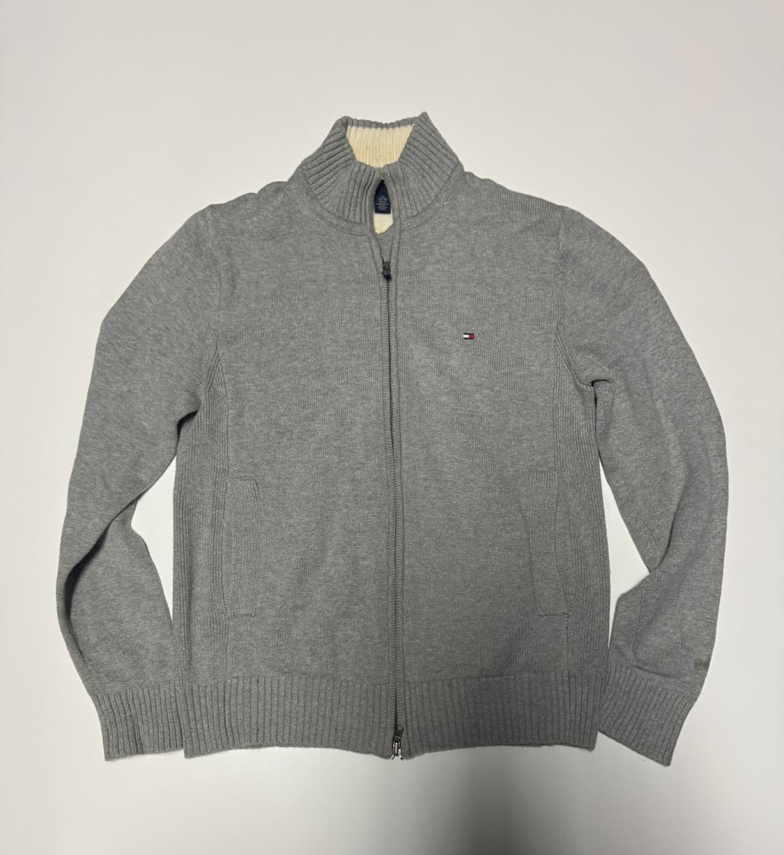 여성 타미힐피거 코튼 니트 집업 그레이 상품이미지1