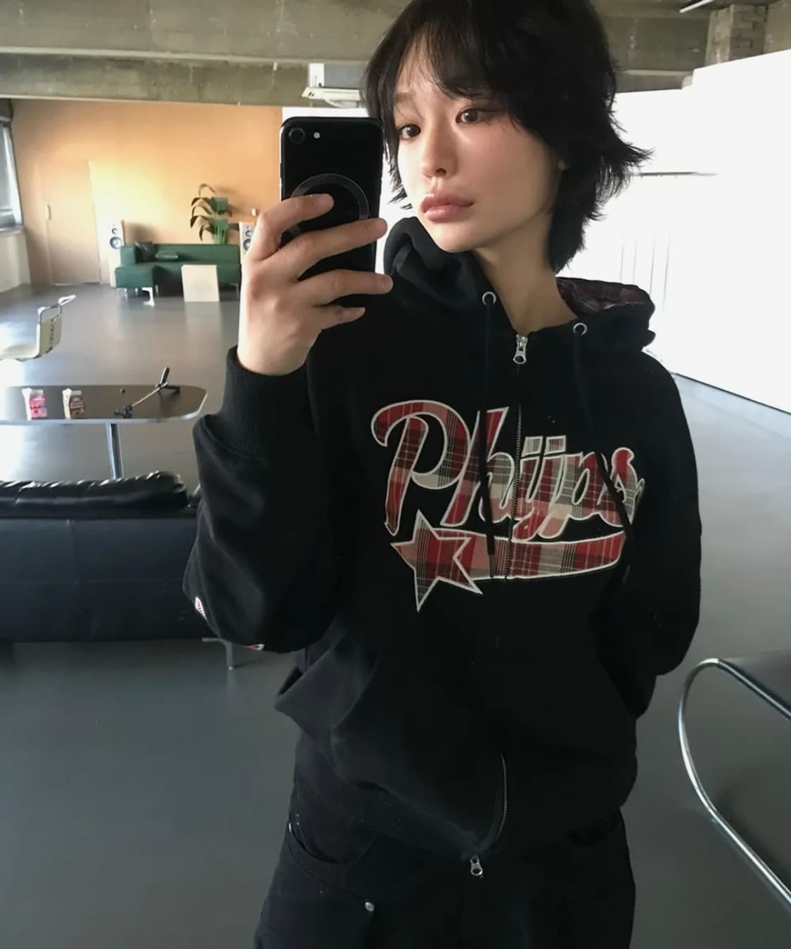 피지컬디파트먼트 체크패턴 후드집업 상품이미지1