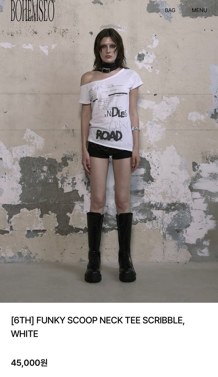 보헤미안서울 FUNKY SCOOP NECK TEE SCRIBBLE, 상품이미지1