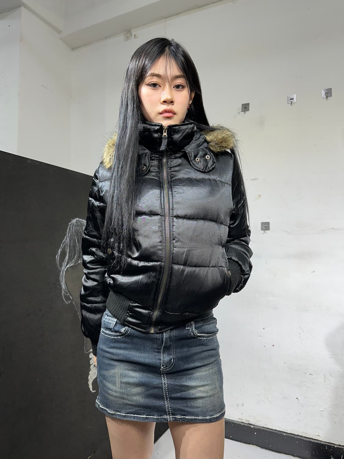 Jpn 일본빈티지 블랙 퍼 후드 패딩 상품이미지4