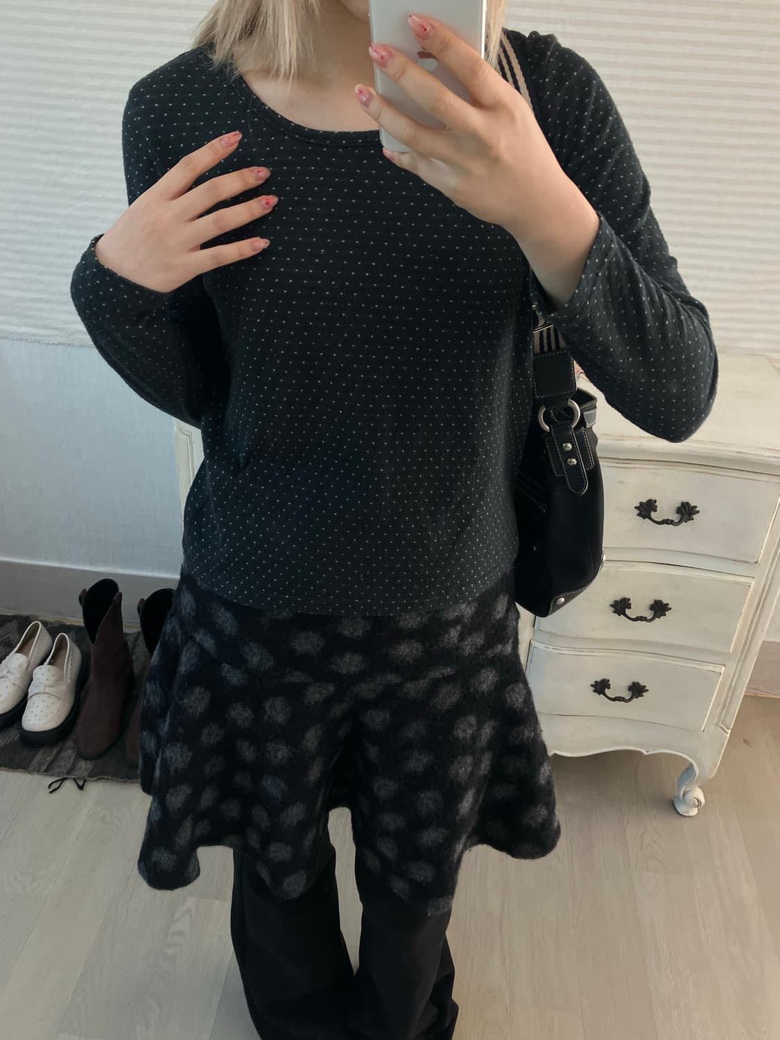 jpn vintage 블랙 도트 롱 슬리브 티셔츠 상품이미지2