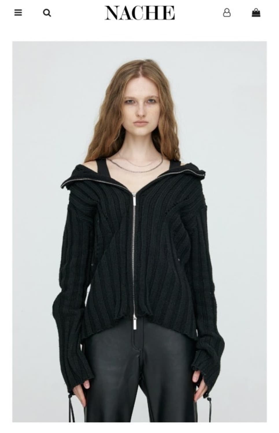 나체 소프트 니트집업 블랙 상품이미지1