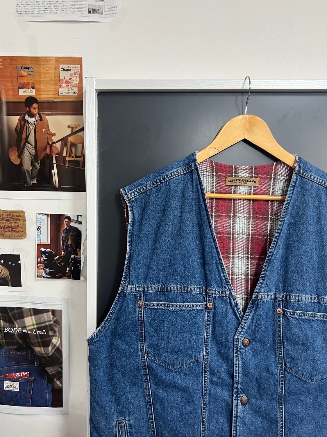 90s Levis USA 리버시블 체크 데님 웨스턴 베스트  상품이미지1