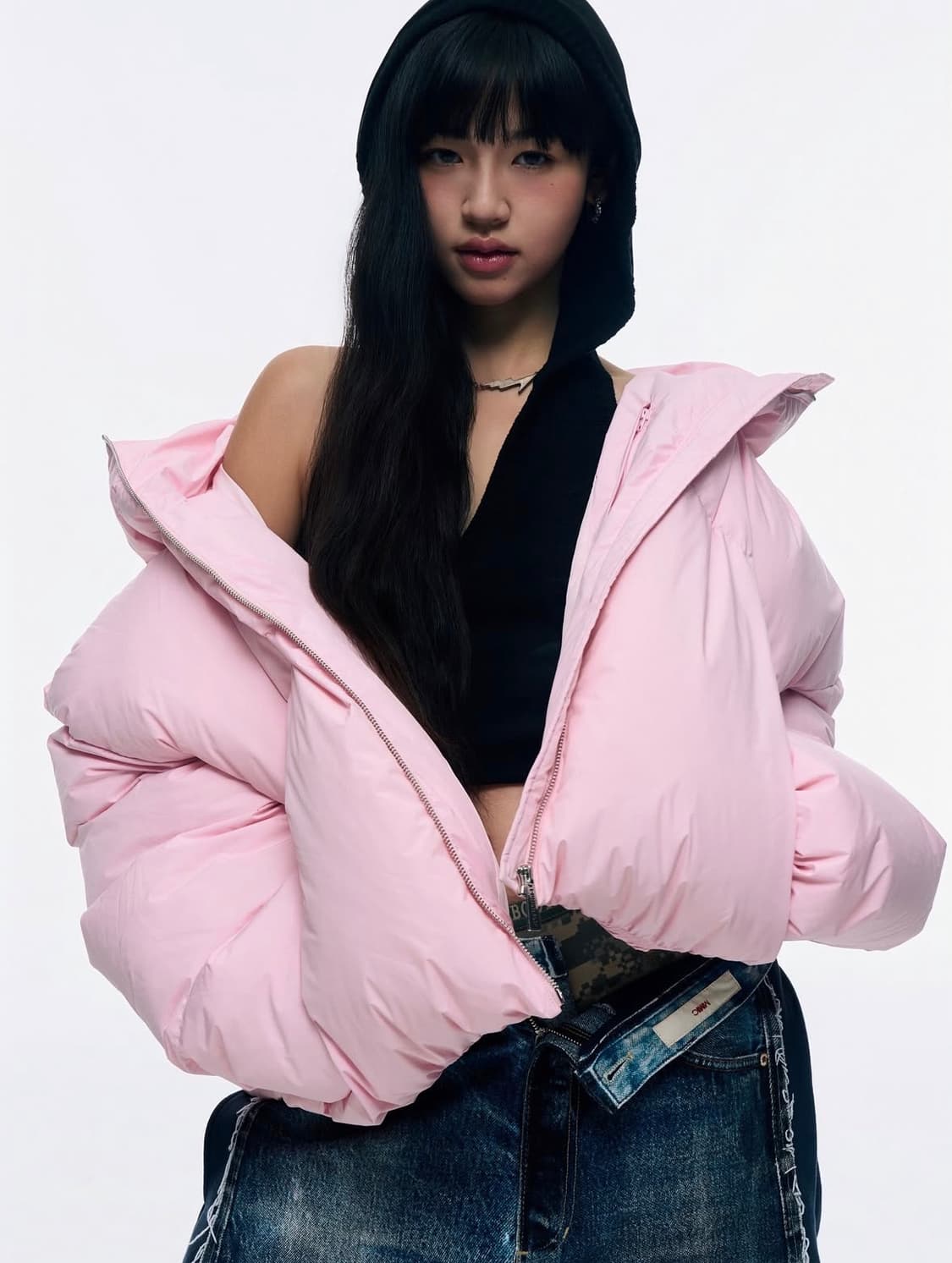 HWASAN 화산 크롭 더블넥 버블 패딩 핑크 상품이미지1