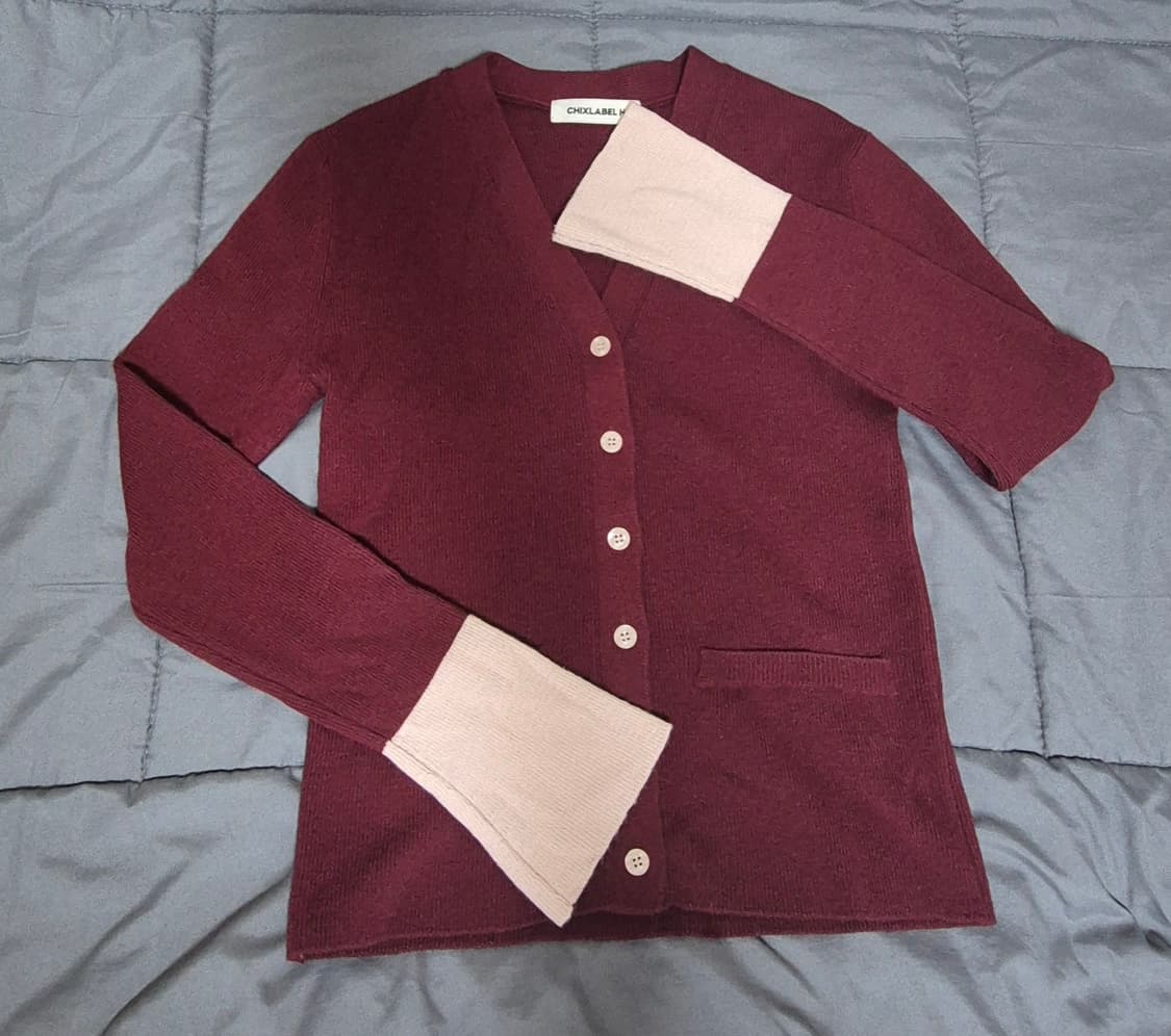 칙스라벨 로제 메리노 울 캐시미어 니트 가디건 와인 버건디 상품이미지3