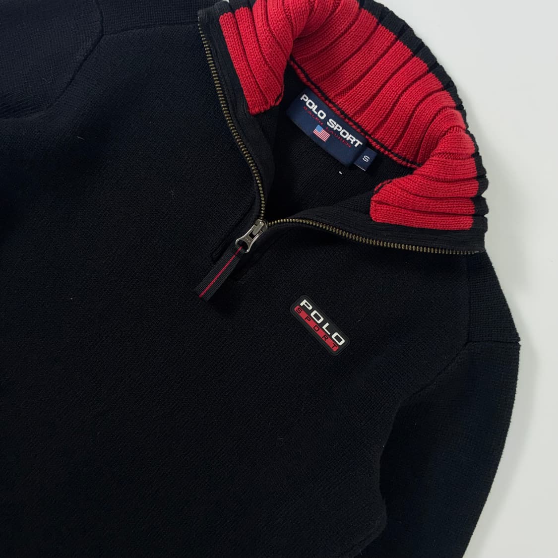Polo  폴로 스포츠 패치 코튼 블랙 반집업 니트  상품이미지3