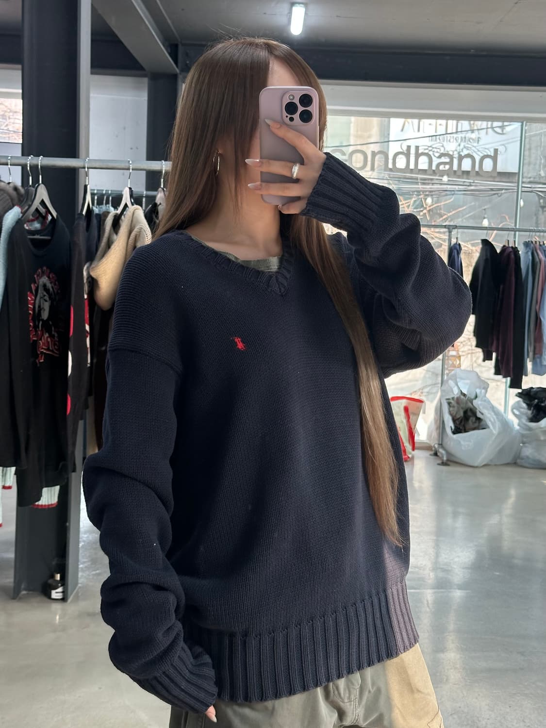 폴로랄프로렌 브이넥 코튼니트 네이비 상품이미지3