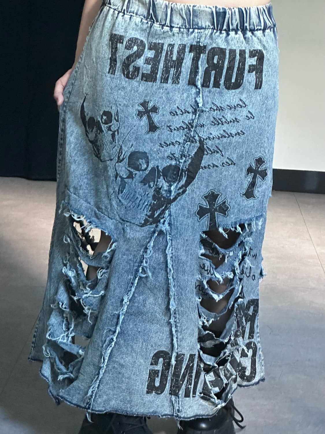 skull printing damage denim sk 상품이미지2