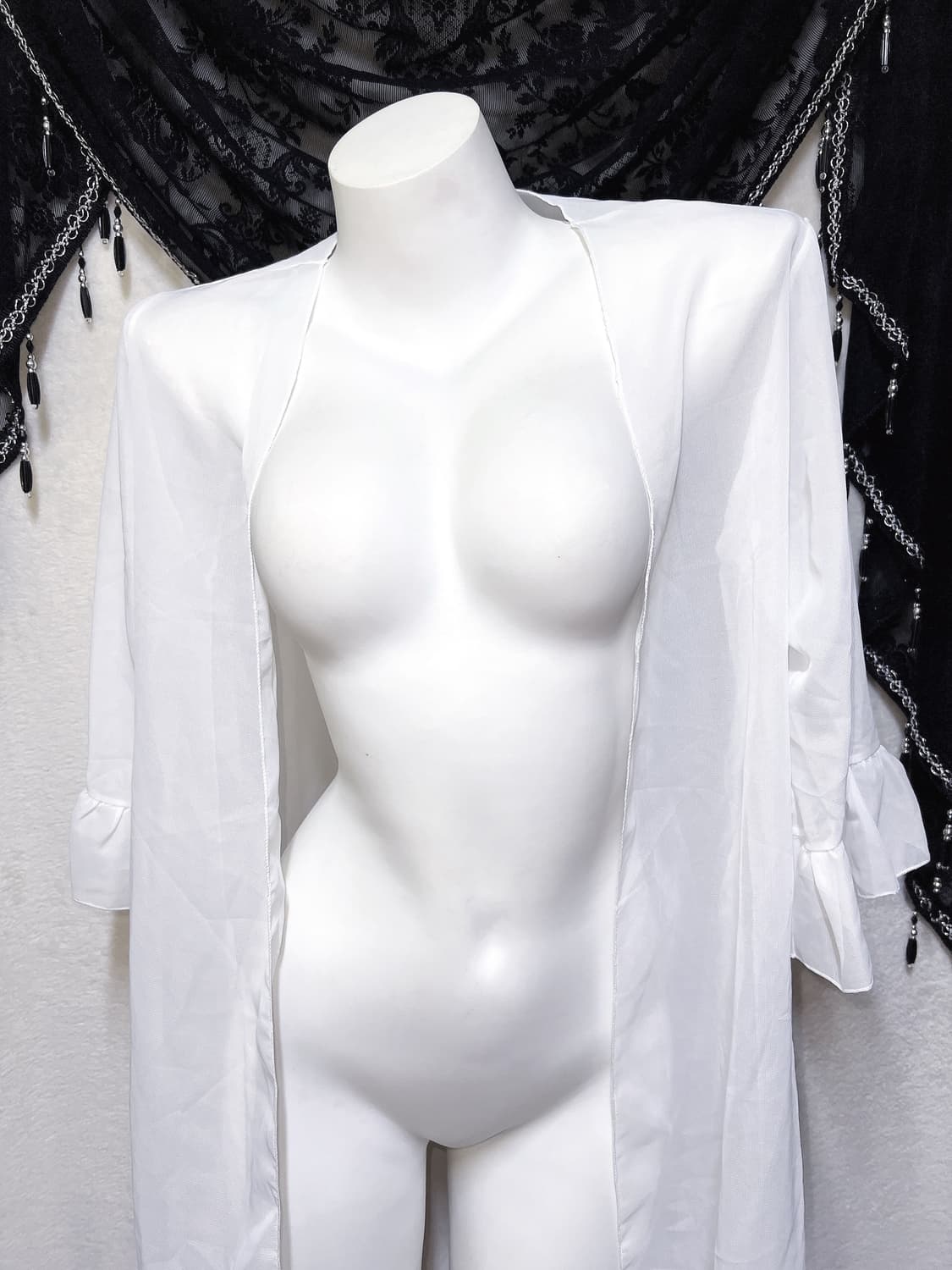 퓨어 화이트 러플 쉬폰 로브 가운 비치웨어 가디건 페어리 아방가르드 핀터 상품이미지7