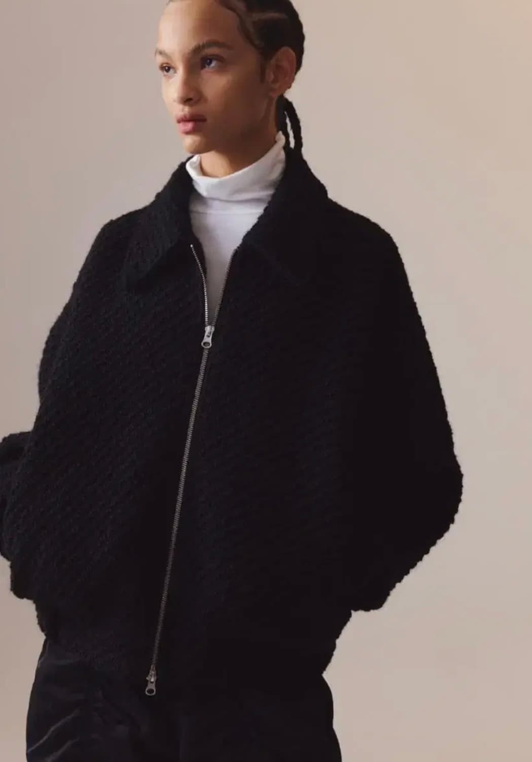 인사일런스 벌키 자카드 하이넥 점퍼 블랙 m 상품이미지1