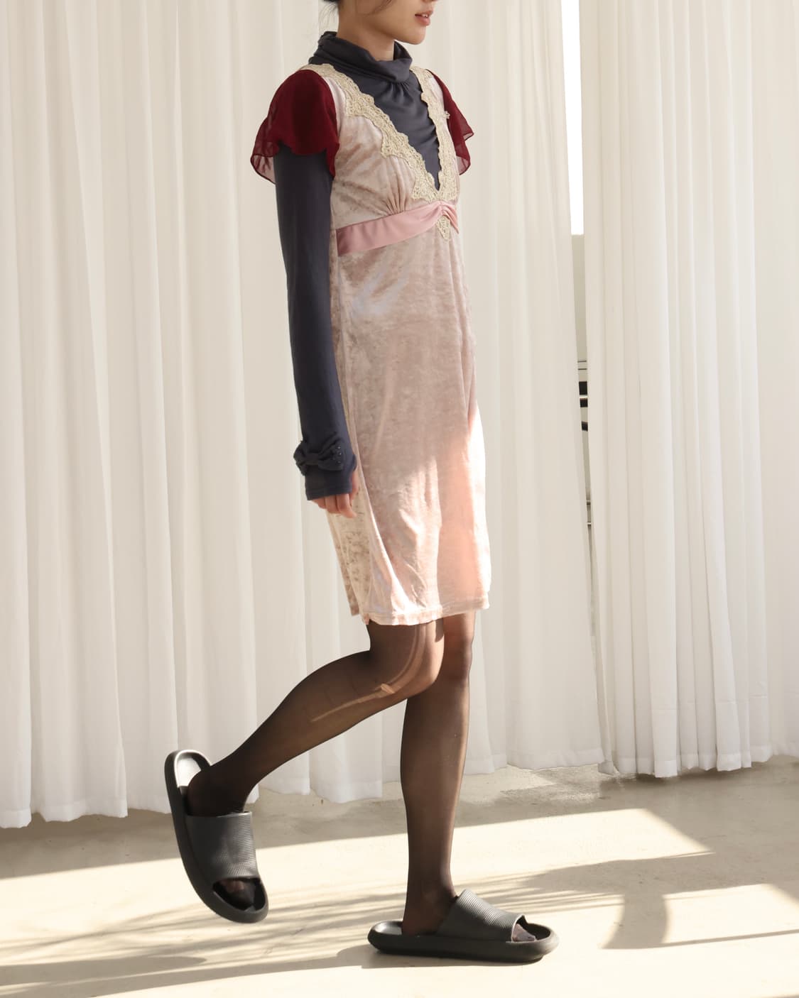 핑크 와인 벨벳 원피스 상품이미지1