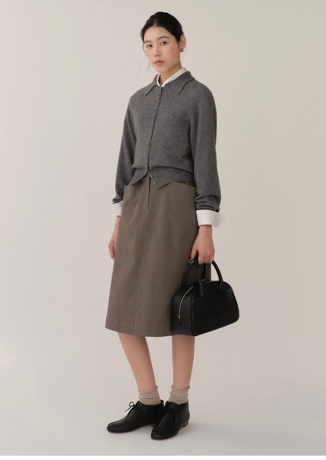 킨더살몬 캐시미어 가디건 멜란지 그레이 상품이미지2