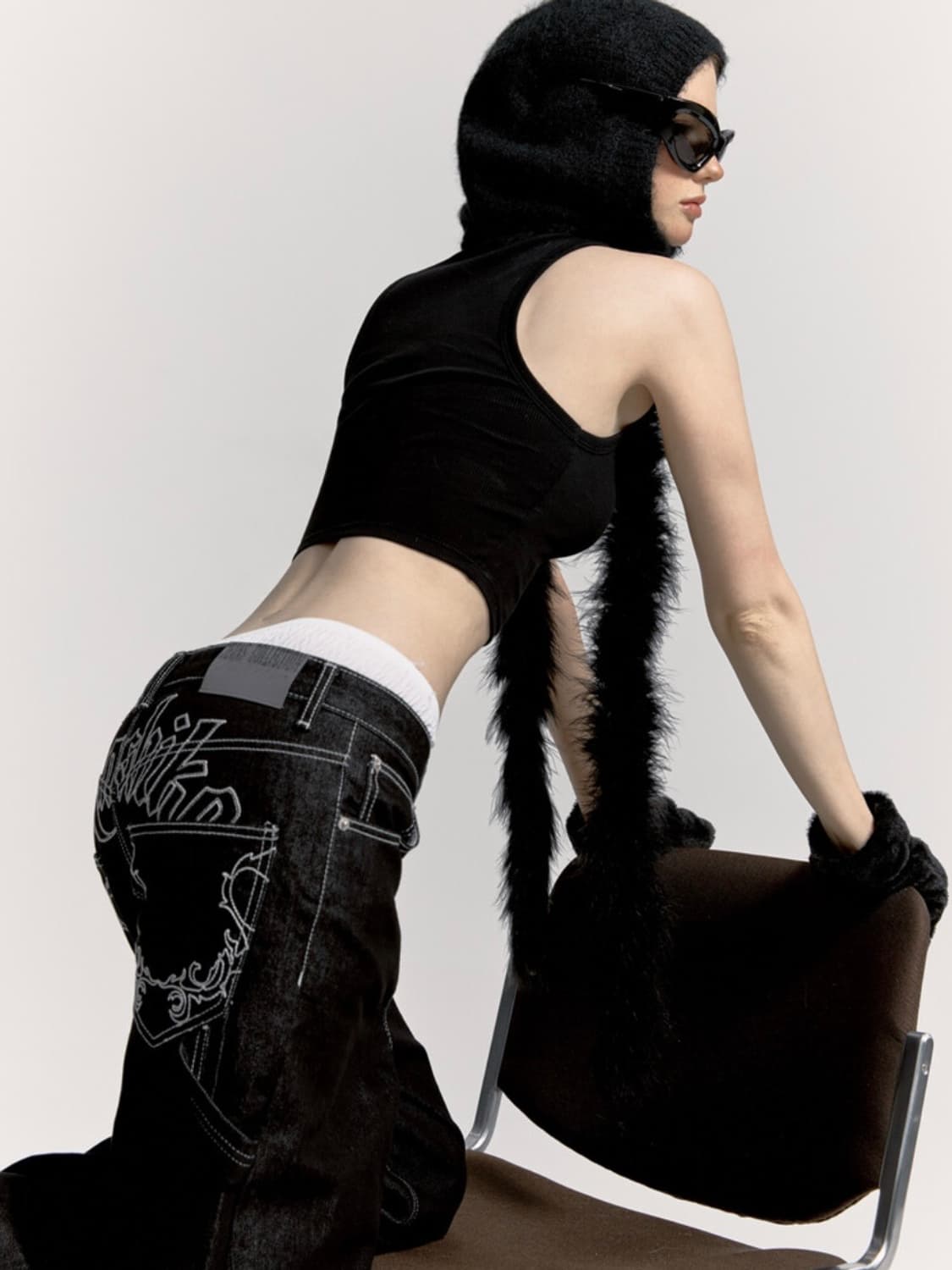 Embroied Nonfade Denim Pants Black 상품이미지3