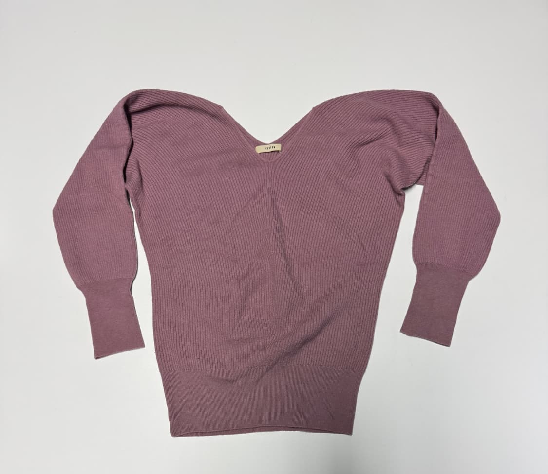 여성 한섬 시스템 브이넥 숄더 니트 핑크 F 상품이미지1