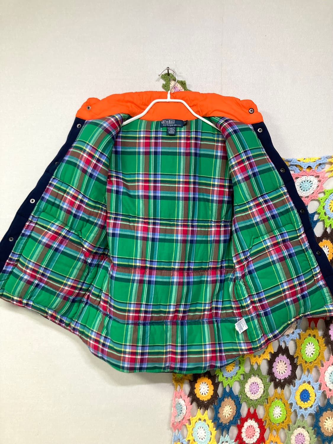 폴로랄프로렌 체크안감 배색 패딩조끼 베스트 _ 네이비/오렌지 상품이미지6