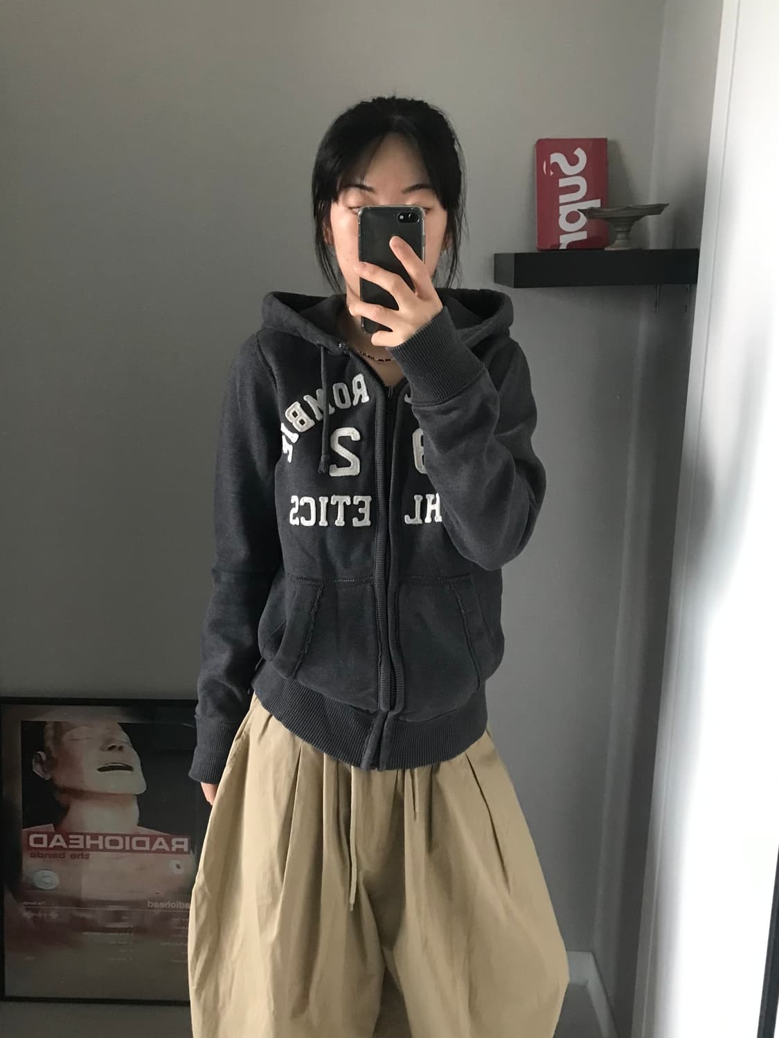 아베크롬비 자수 로고 차콜 후드집업 상품이미지2