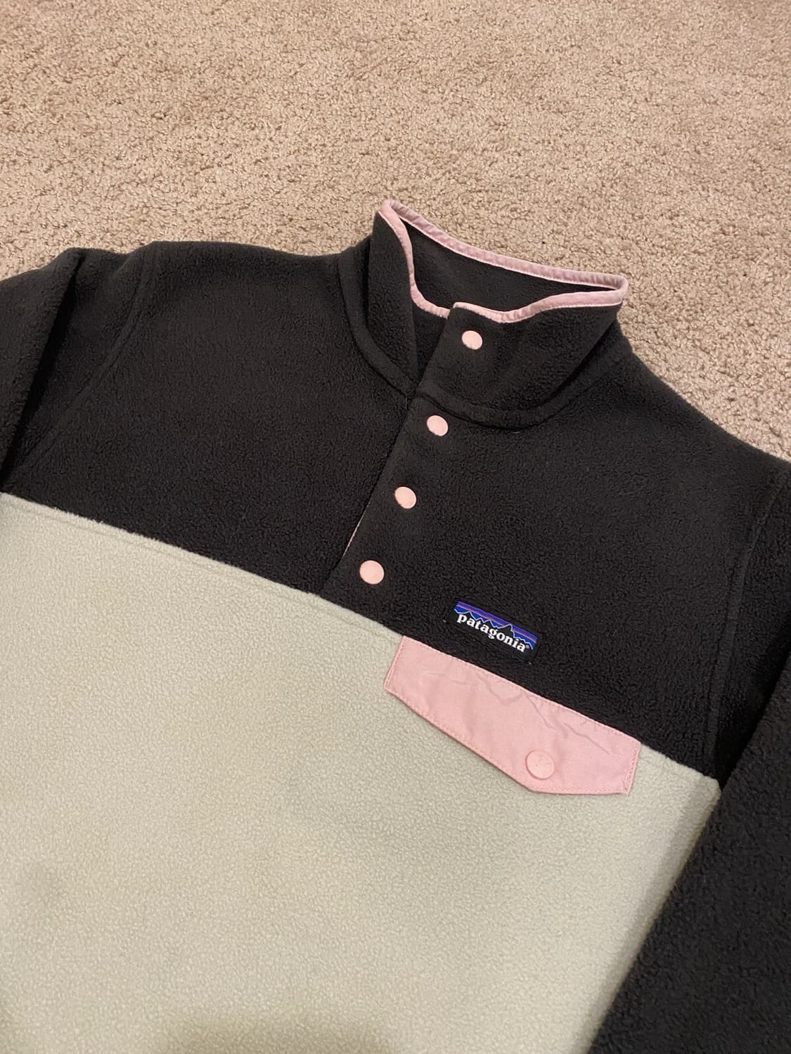10s 니카라과 파타고니아 신칠라 스냅-T 블랙 오트밀 핑크 컬러블록 상품이미지2