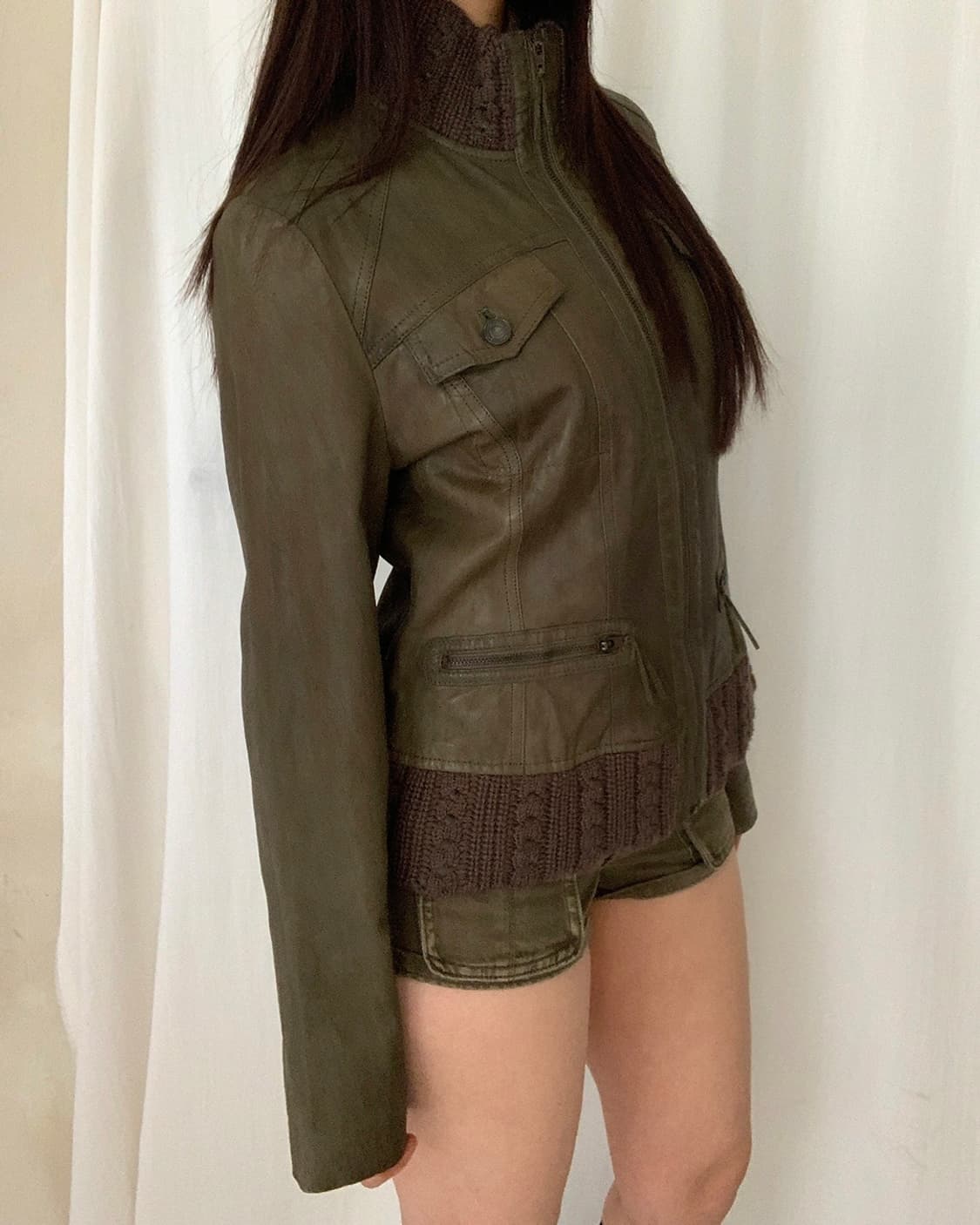 Khaki goatskin leather jacket 상품이미지2