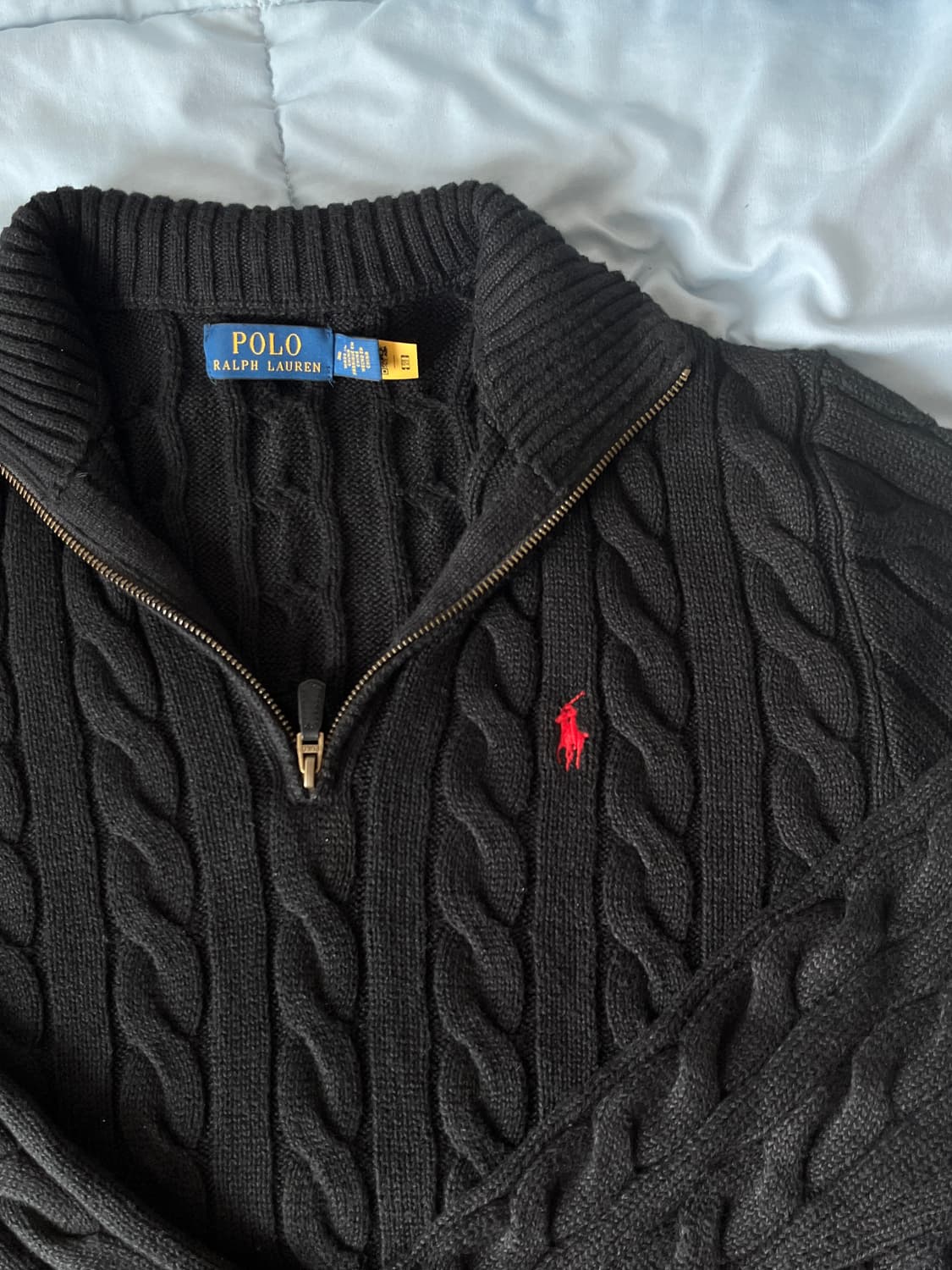 폴로 랄프로렌 케이블 니트 반집업 블랙 M 상품이미지2