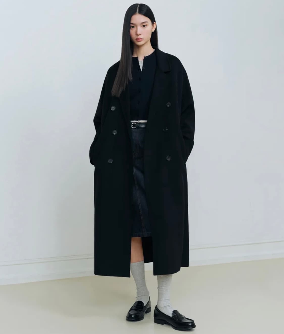 우먼즈 캐시미어 블렌드 더블 코트 블랙 s사이즈 상품이미지1