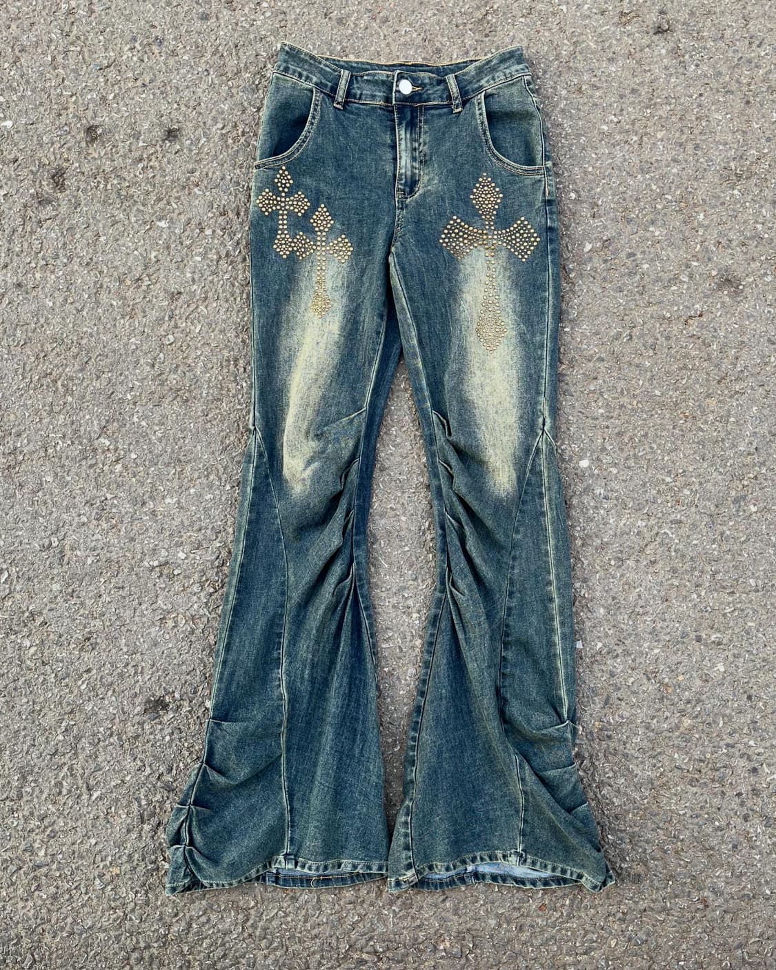 Romwe ✝️ stud washed flare jean 상품이미지1