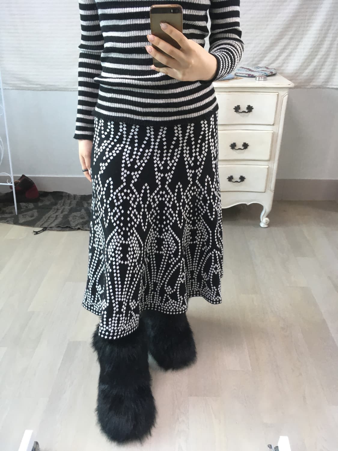 일본빈티지 에스닉 패턴 블랙 스커트 상품이미지3