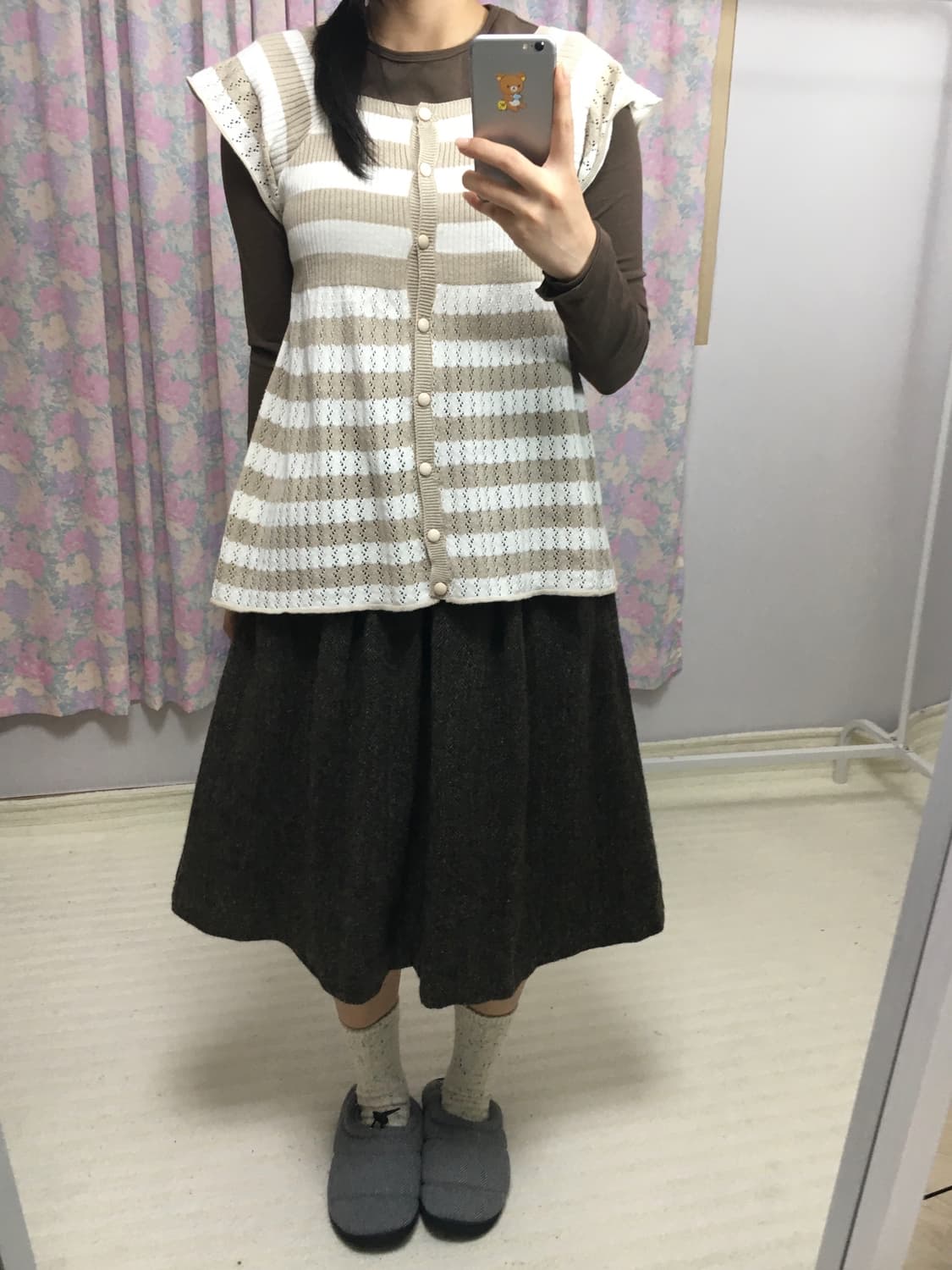 베이지 스트라이프 반소매 니트 상품이미지3