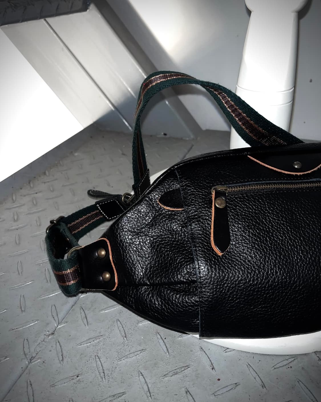 JPN 일본 빈티지 리얼 카우레더 소가죽 힙색 크로스백 상품이미지4