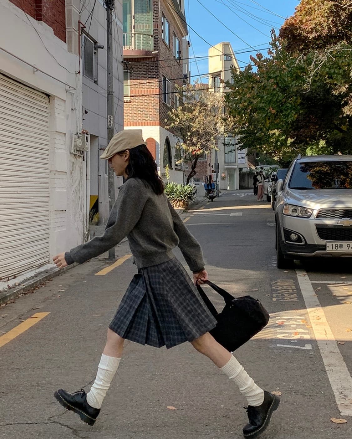 체크 플리츠 미디 스커트  상품이미지2