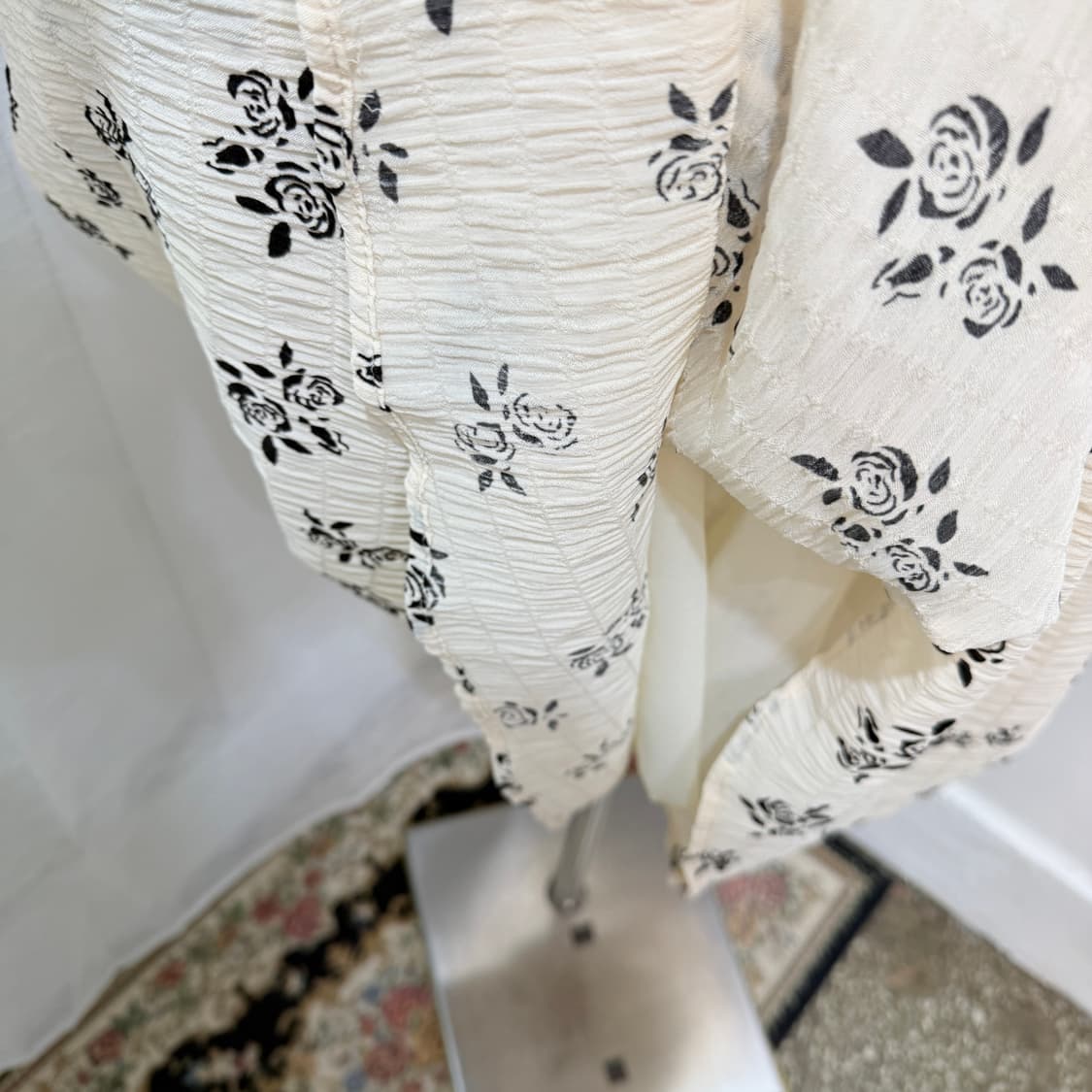 아이보리 블랙카라 플라워 롱원피스 롱드레스 4455 상품이미지4