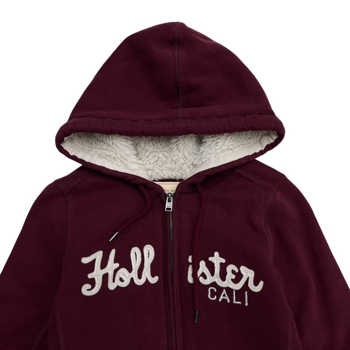 홀리스터 딱붙핏 버건디 양털 후드집업 XS 상품이미지4