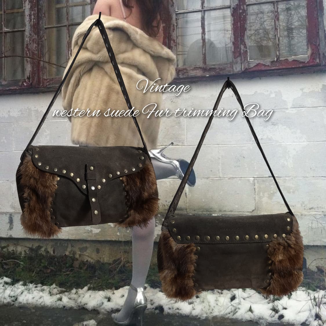Vintage western suede Fur trim 상품이미지1