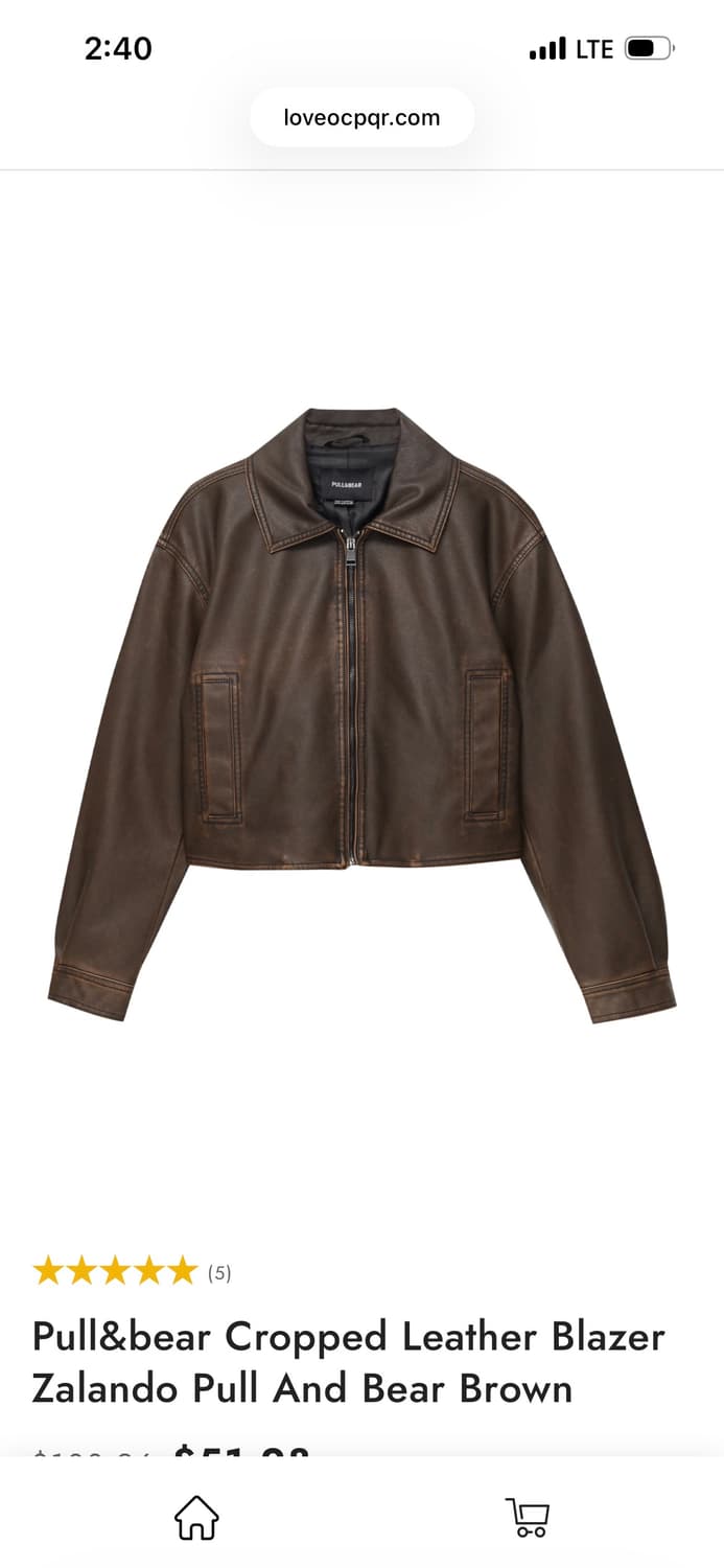 풀앤베어 Pull & Bear 크롭 레더 자켓 브라운 상품이미지1