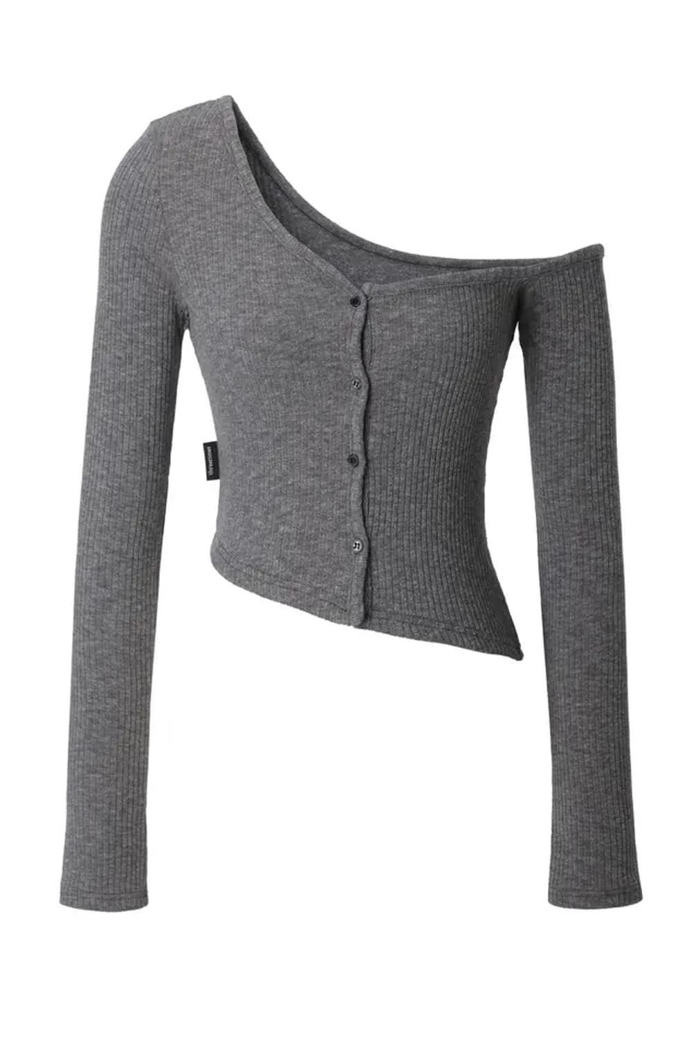 쓰리타임즈 원숄더 버튼 티 멜란지 상품이미지1