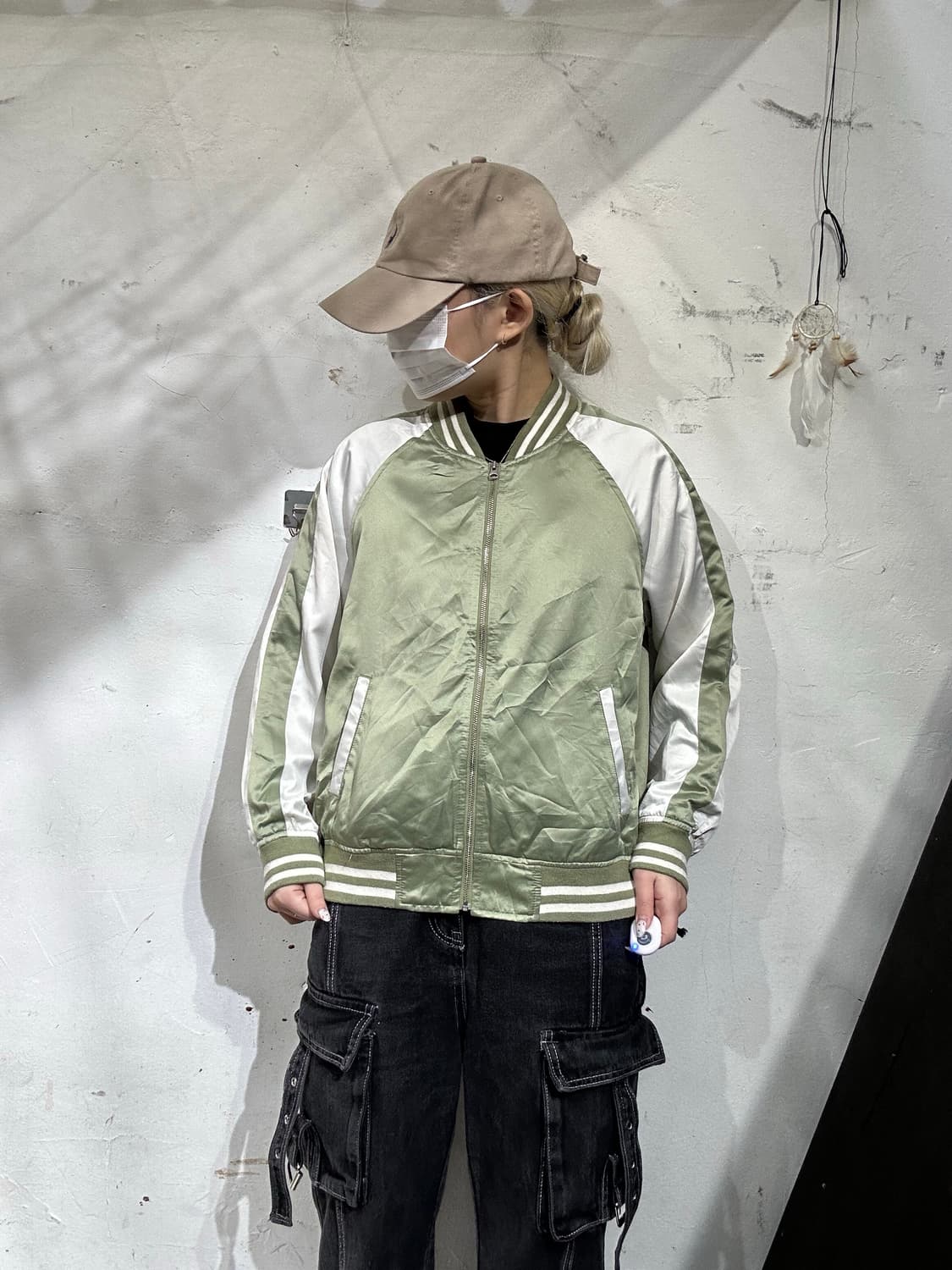 일본 빈티지 그린 화이트 배색 스카잔 크롭 자켓 M 상품이미지2