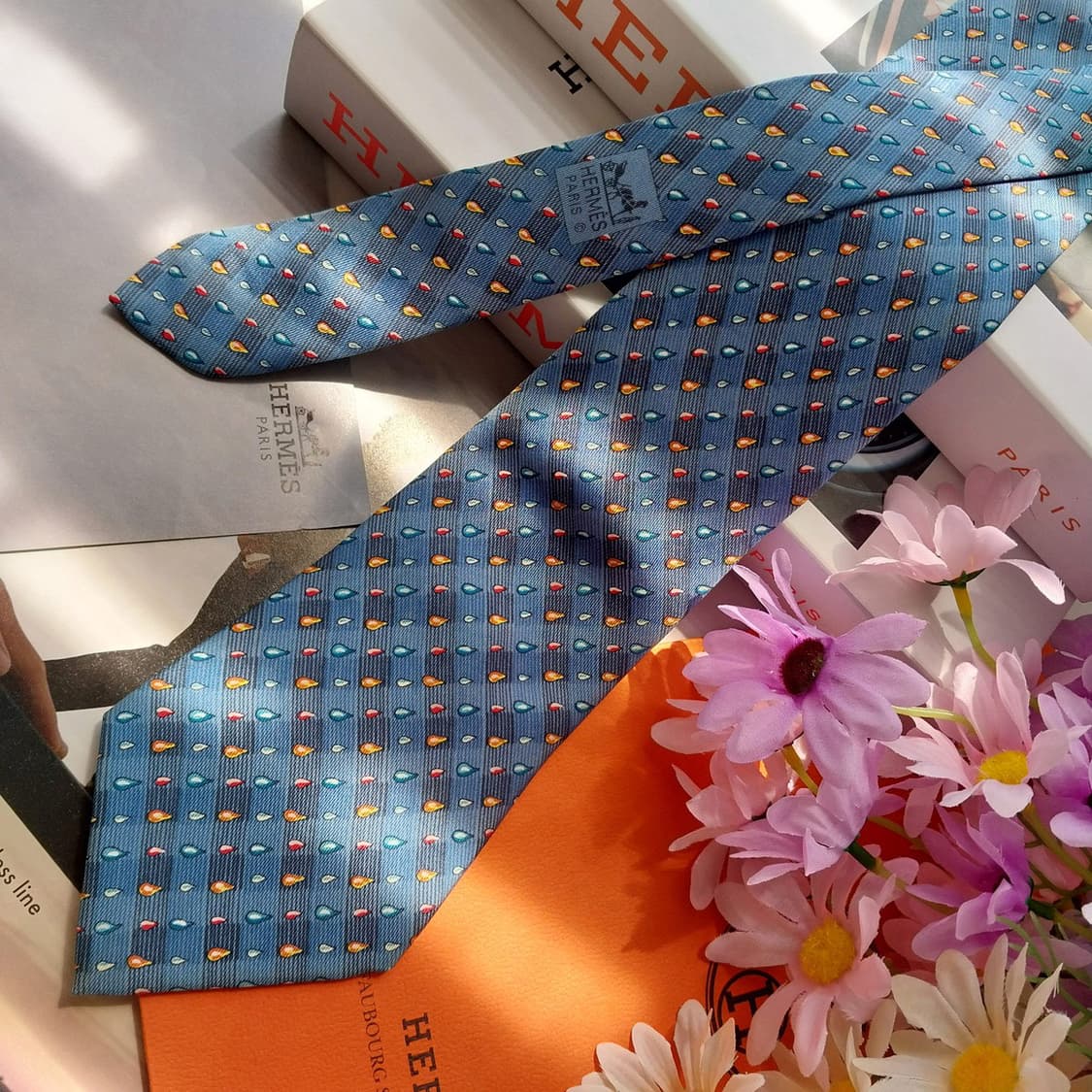 HERMES 에르메스 실크 블루 패턴 넥타이 9.4cm A등급 K2643 상품이미지3
