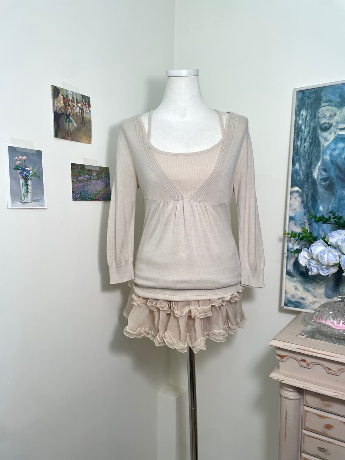 beige inner sleeveless&shirring v-neck k 상품이미지1