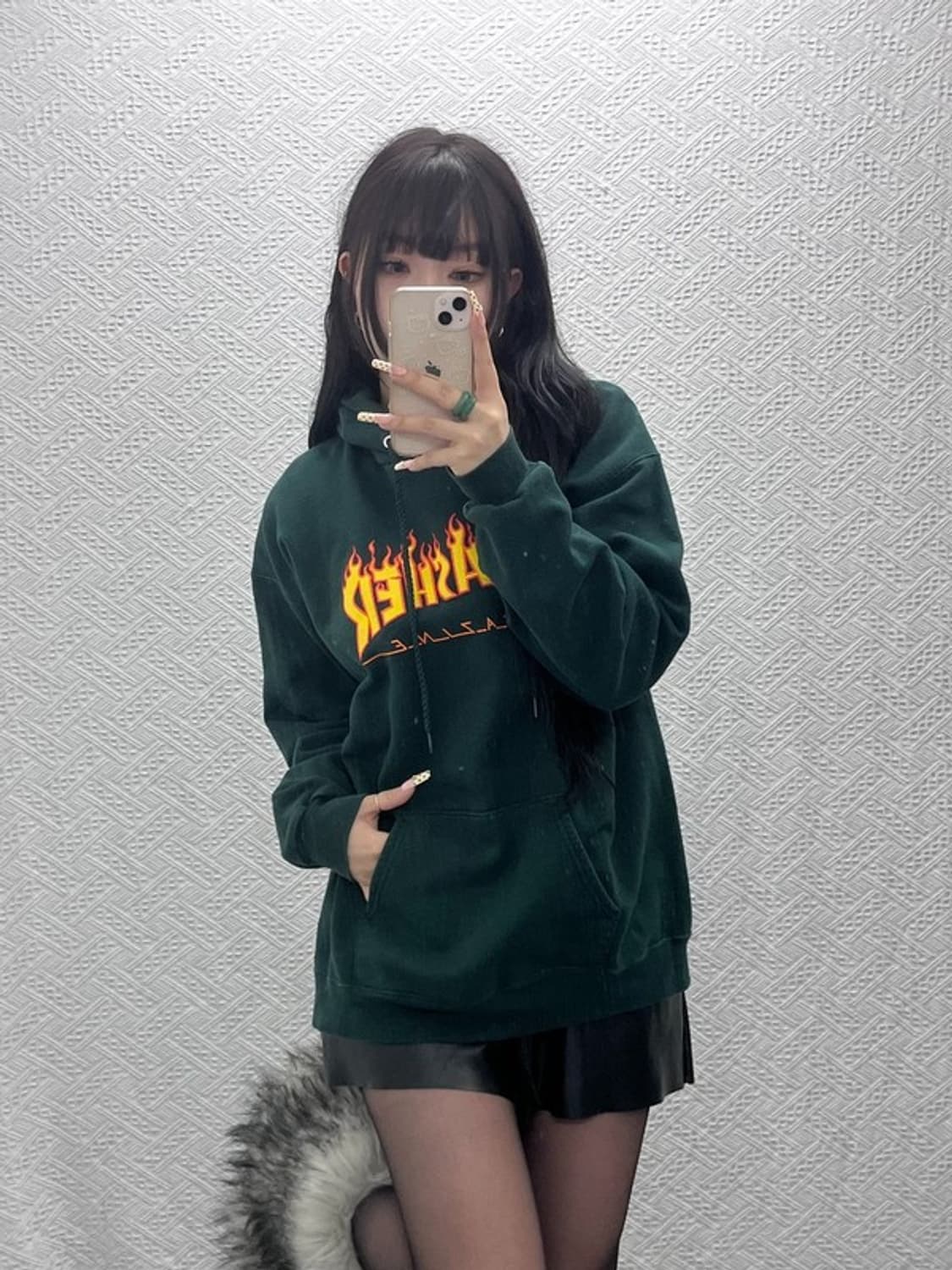 트레셔 프레임로고 스트릿 펑크 딥그린 후드티 M C09916 상품이미지2