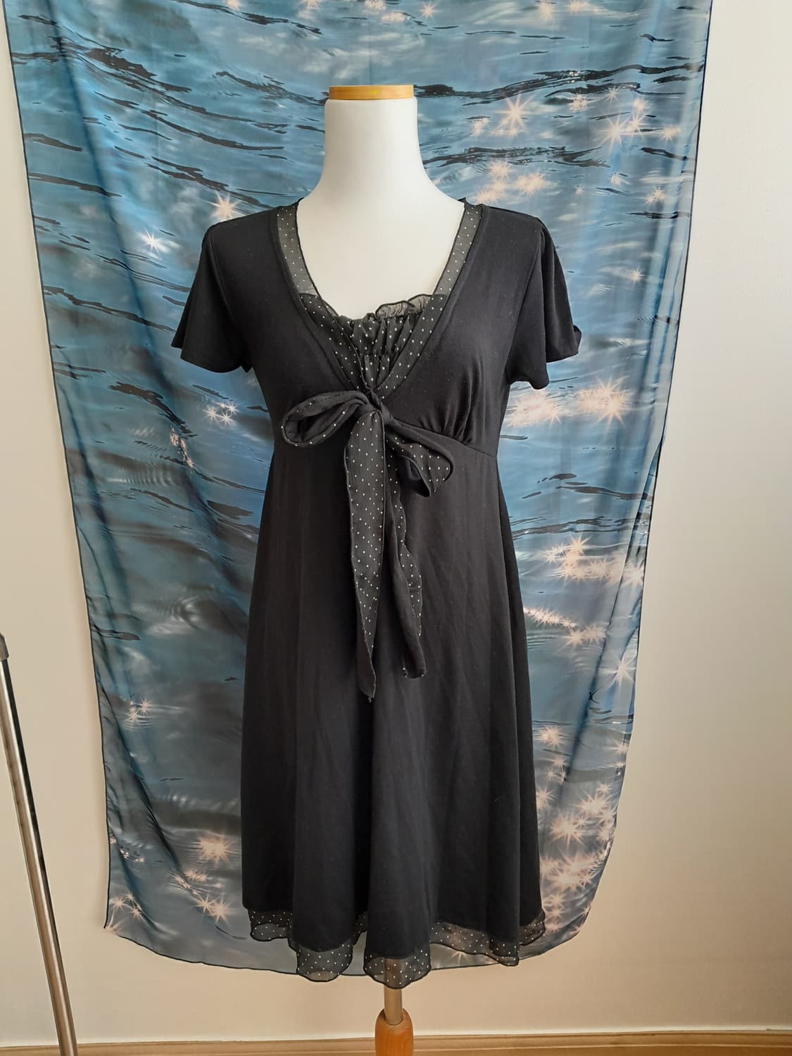 도트 리본 브이넥 반팔 원피스 상품이미지1