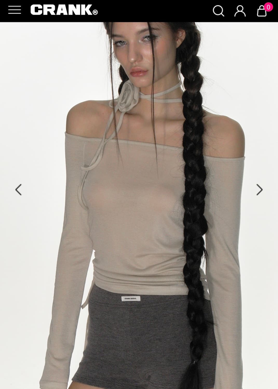 크랭크 로즈 스트링 오프숄더탑 베이지 롱슬리브리스 상품이미지2