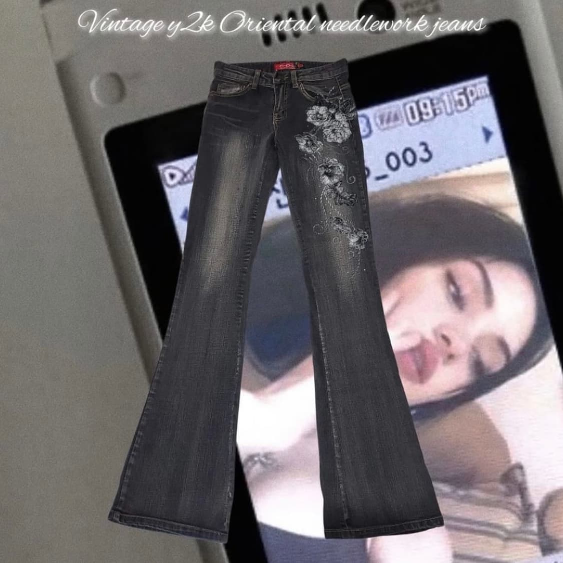 빈티지 오리엔탈 페어리 자수 부츠컷 로우라이즈 팬츠 상품이미지1