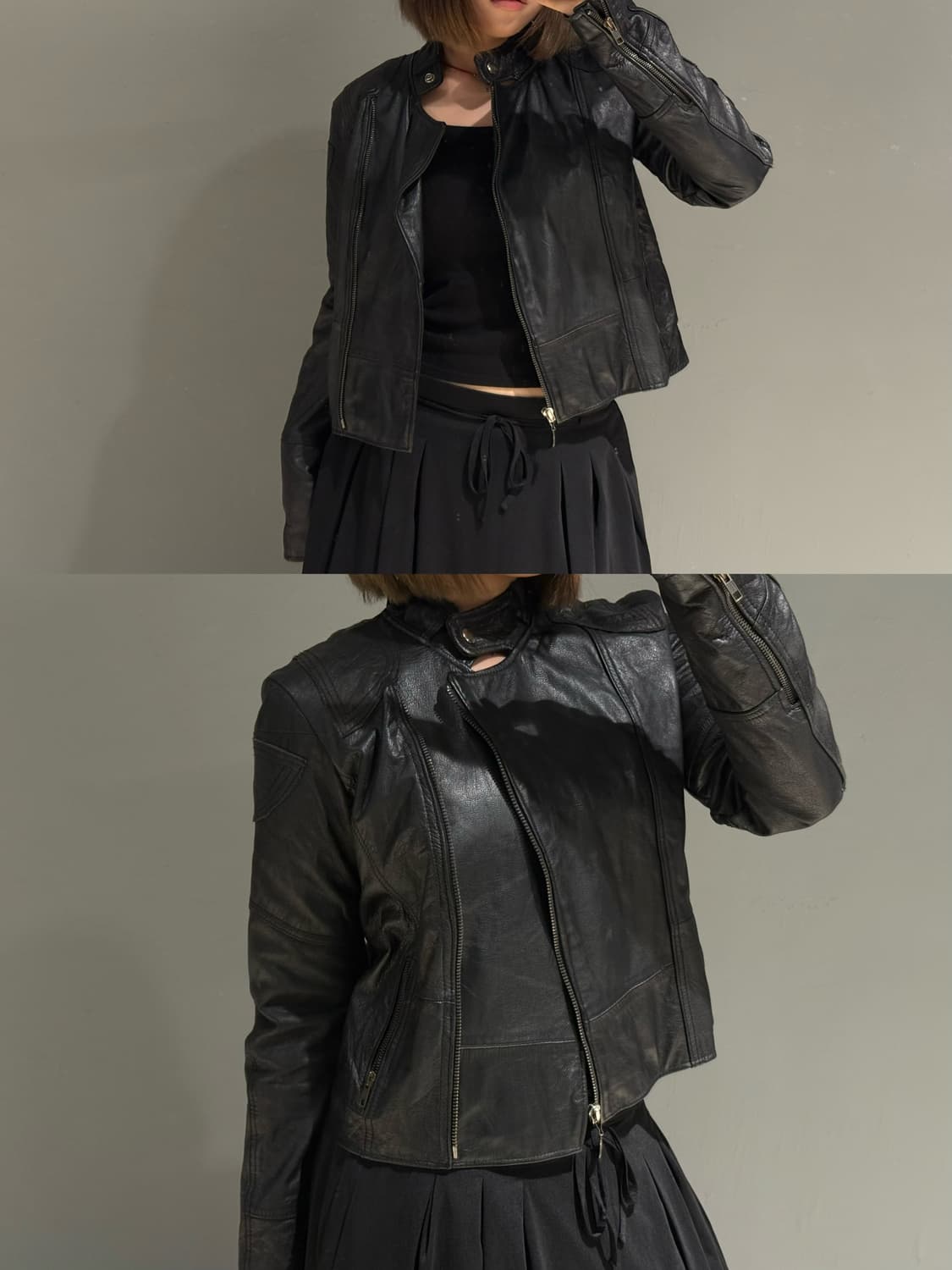 neck button biker mood leather jk 상품이미지1