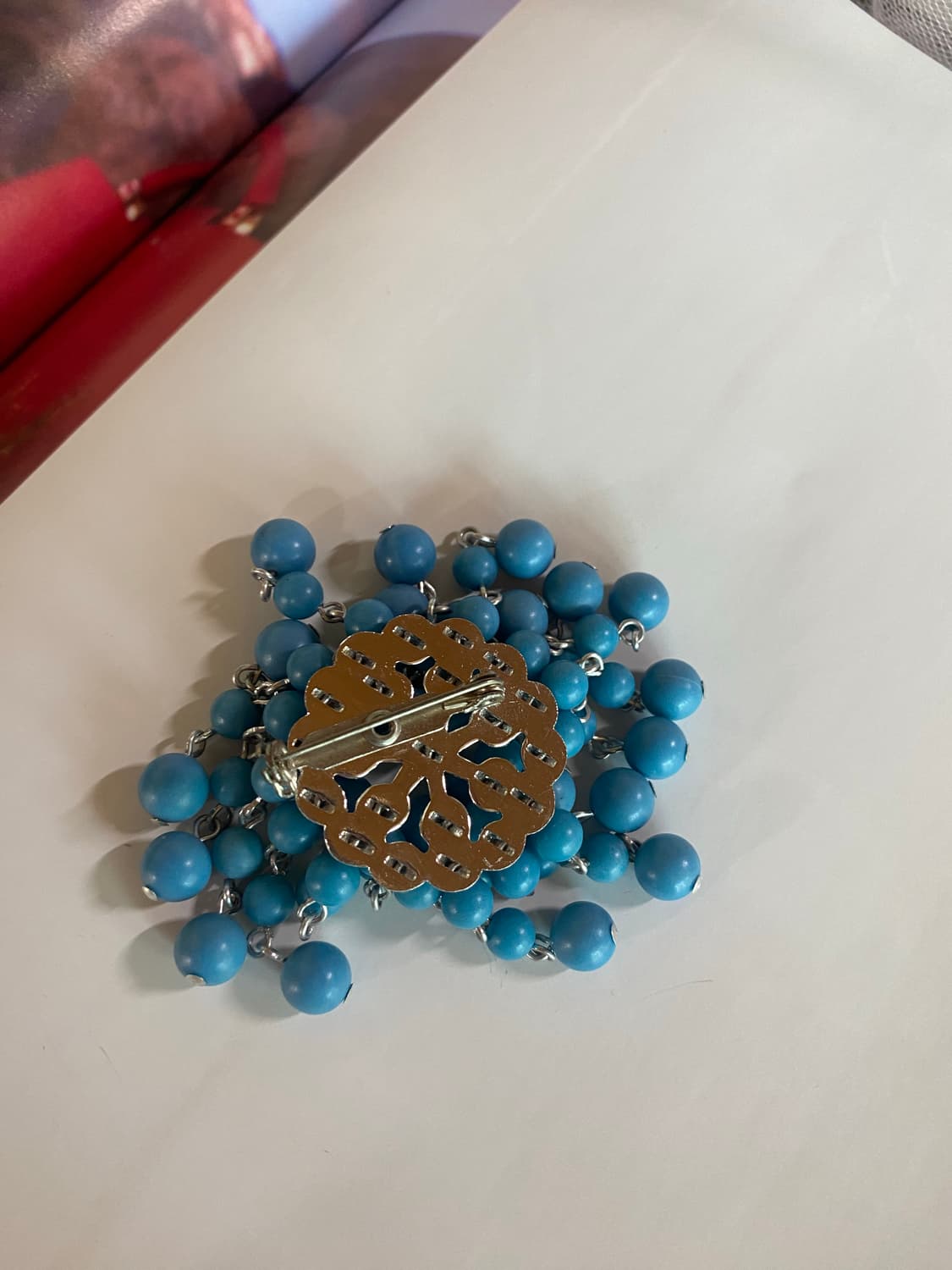 일본 터키블루톤 비즈 브로치  상품이미지4