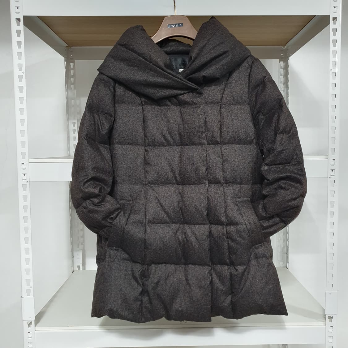 빈티지 모직 카울넥 후드 구스다운 하프 패딩 상품이미지3