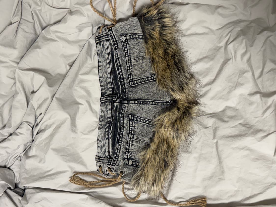 퍼 숏팬츠 퍼팬츠 흑청 반바지 데님 상품이미지2