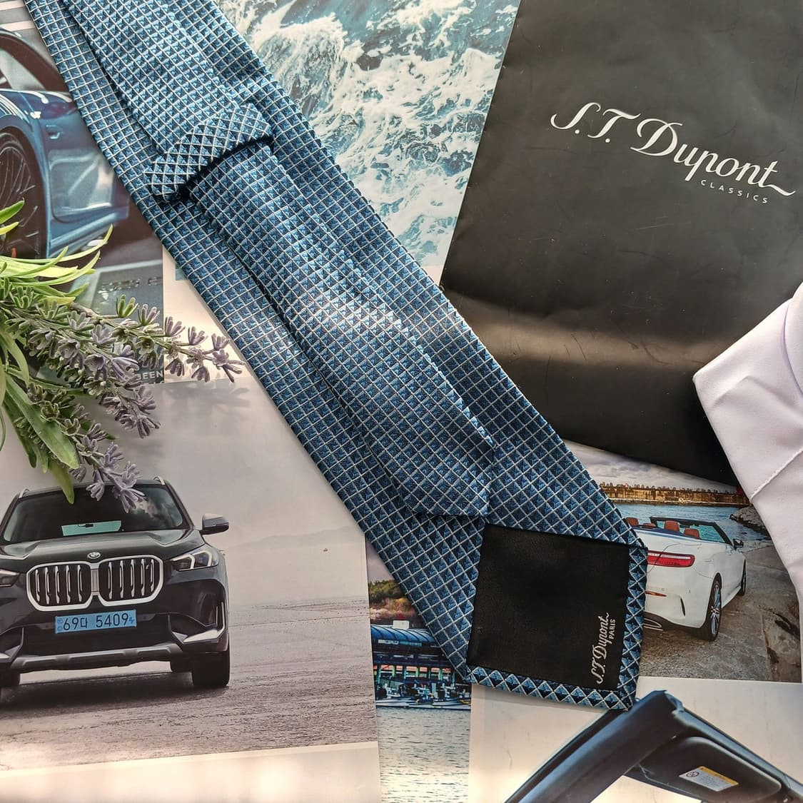 듀퐁 실크 블루 다이아 패턴 넥타이 8.6cm A+등급 A18675
 상품이미지4