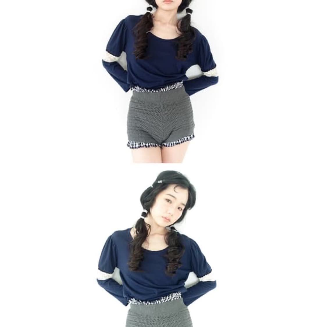 샵페어리 퍼프 레이스 트리밍 탑 네이비 상품이미지3