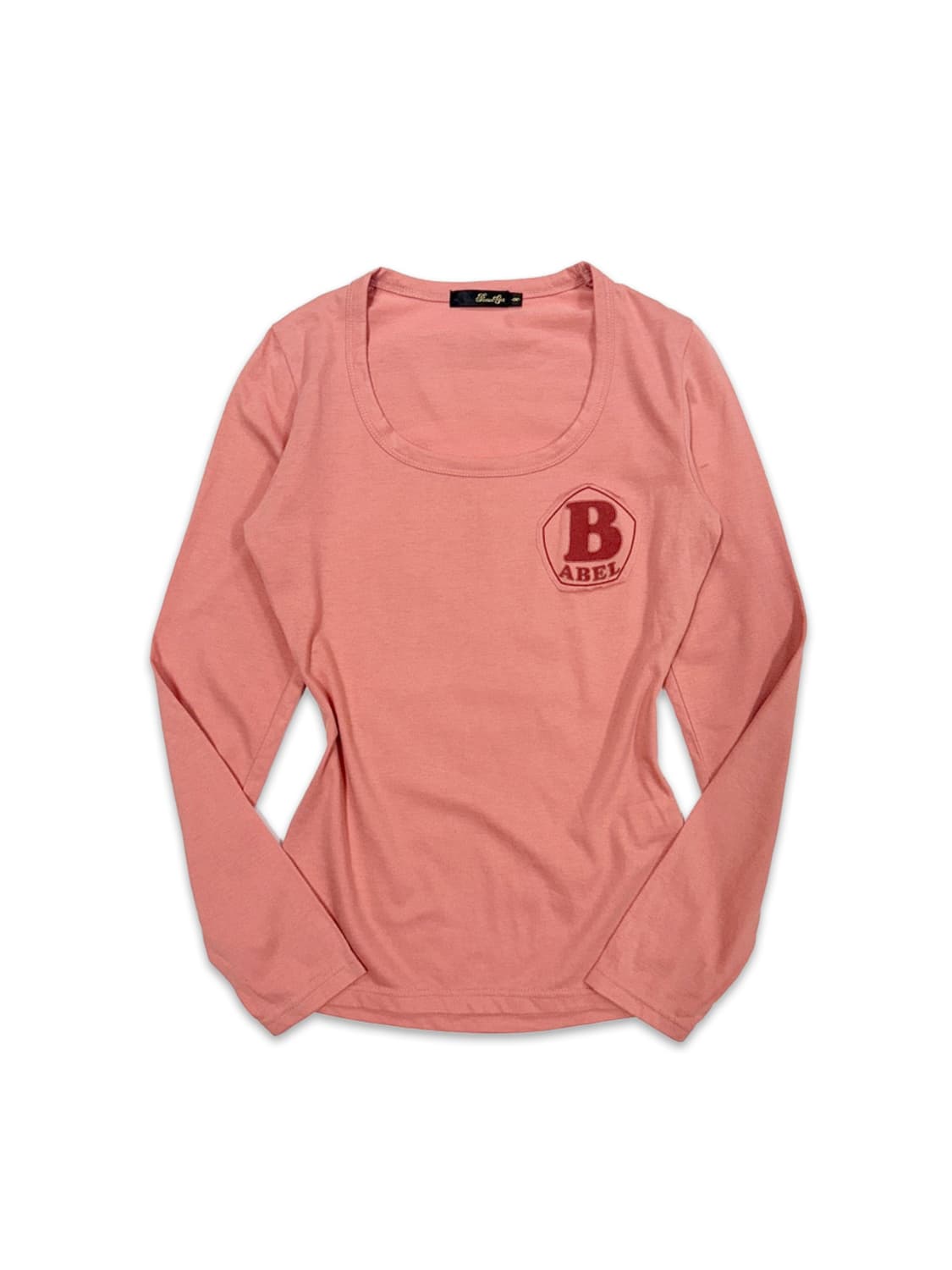 빈티지 핑크오랜지 패치워크 슬림 라인 긴팔티 상품이미지1